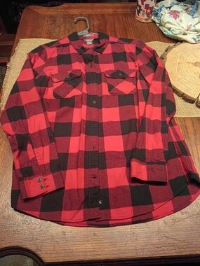 Eddie Bauer Red and Black Buffalo Plaid Button-Down Shirt